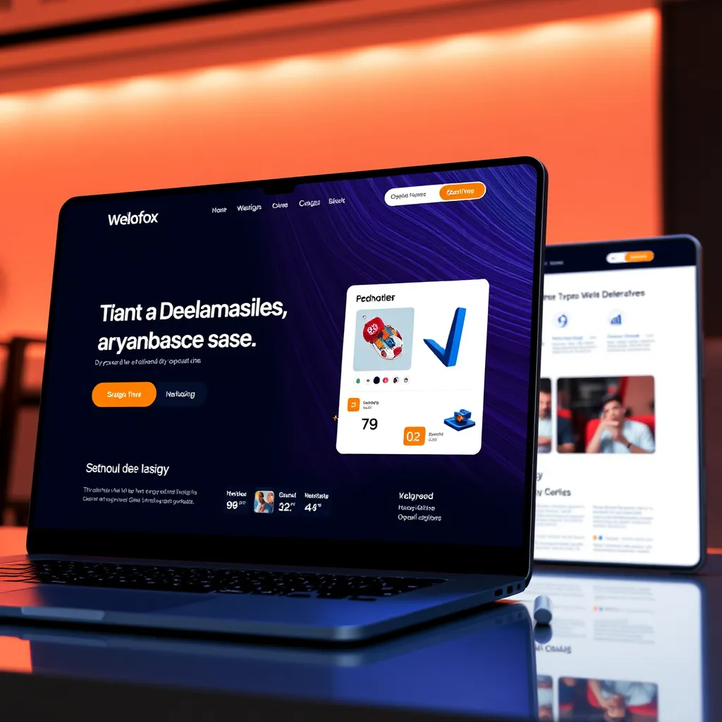 A photorealistic image of a sleek, modern website design with a captivating visual hierarchy, showcasing a dynamic and interactive user interface. The website should be engaging and aesthetically pleasing, reflecting a professional and high-quality brand image. The image should focus on the website's layout, typography, and color scheme, highlighting its overall aesthetic appeal and user-friendliness.