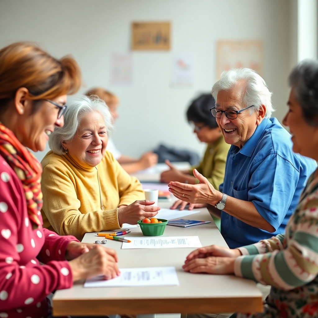 A photorealistic image of patients actively engaging in health-related activities. The image should reflect community and encouragement. Style: Friendly and supportive community setting.