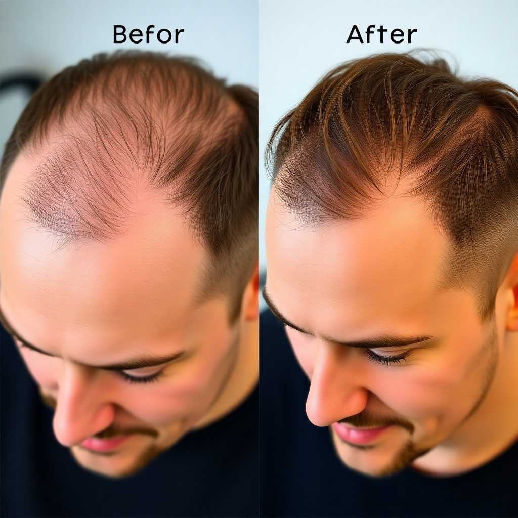 A photorealistic image showcasing before-and-after photos of individuals who’ve successfully undergone hair restoration treatments. Focus on showcasing natural-looking results, emphasizing hair density and volume. The lighting should be consistent between before-and-after shots for accurate comparison. The images should be high-resolution and depict a diverse range of subjects.  The image's overall feel should inspire hope and possibility.