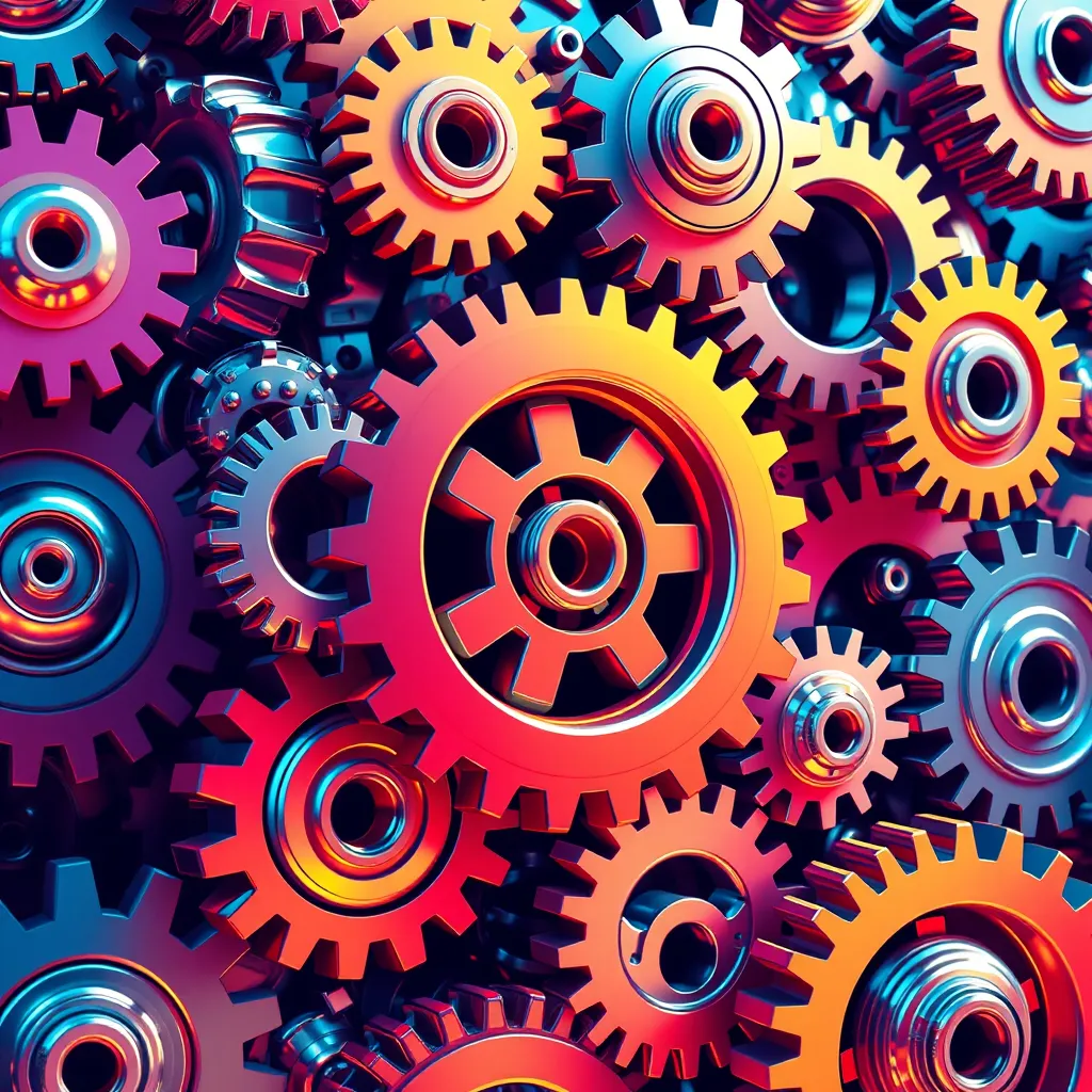 A stylized illustration depicting a complex system of interconnected gears and cogs, smoothly rotating and working together efficiently. The colors should be vibrant and the overall design should convey a sense of optimized functionality.