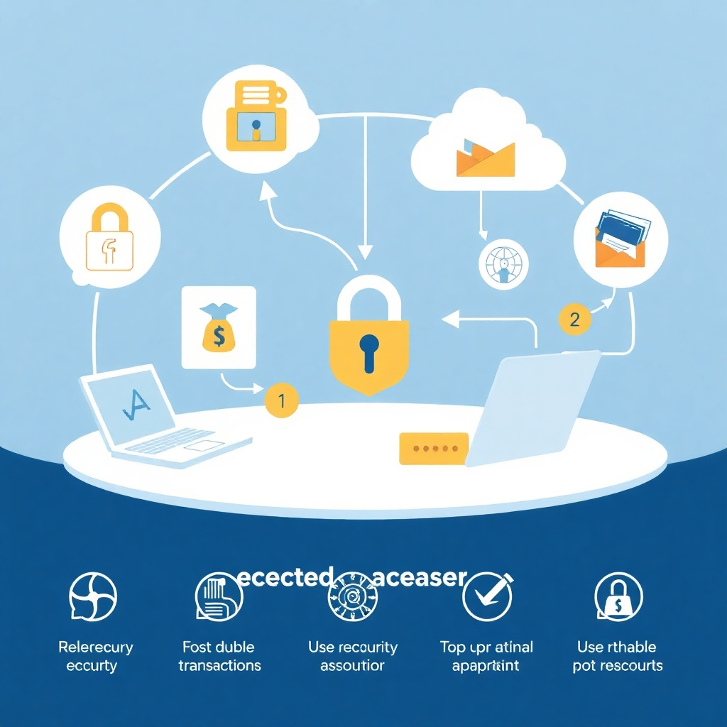 A stylized illustration depicting a secure transaction process with elements that symbolize security and trust. Use reassuring imagery and color schemes.