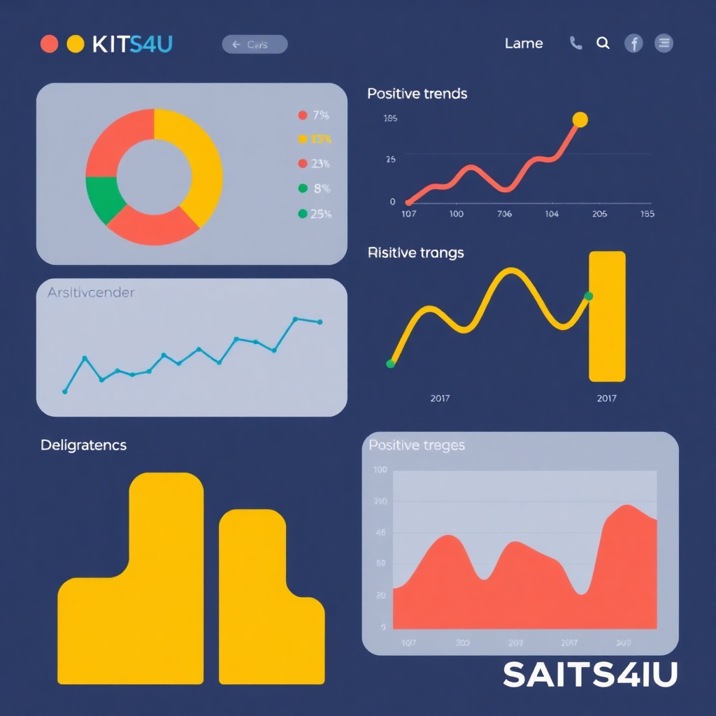 A stylized illustration of a dashboard displaying key performance indicators (KPIs), showing positive trends. The style should be modern and user-friendly, with bright, clear data visualizations. The SAITS4U logo should be discreetly integrated.