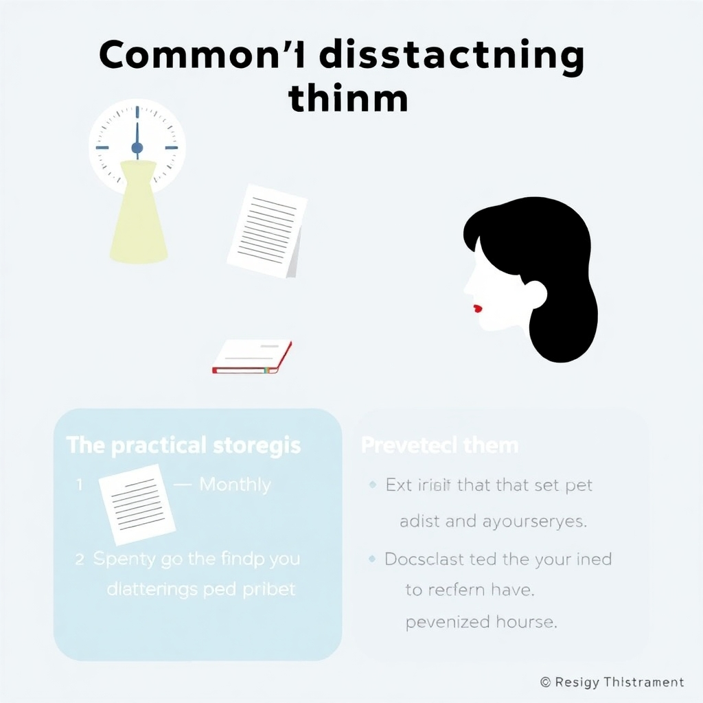 A stylized illustration showing common distractions in the morning and practical strategies to prevent or address them. The style should be modern and easily digestible.