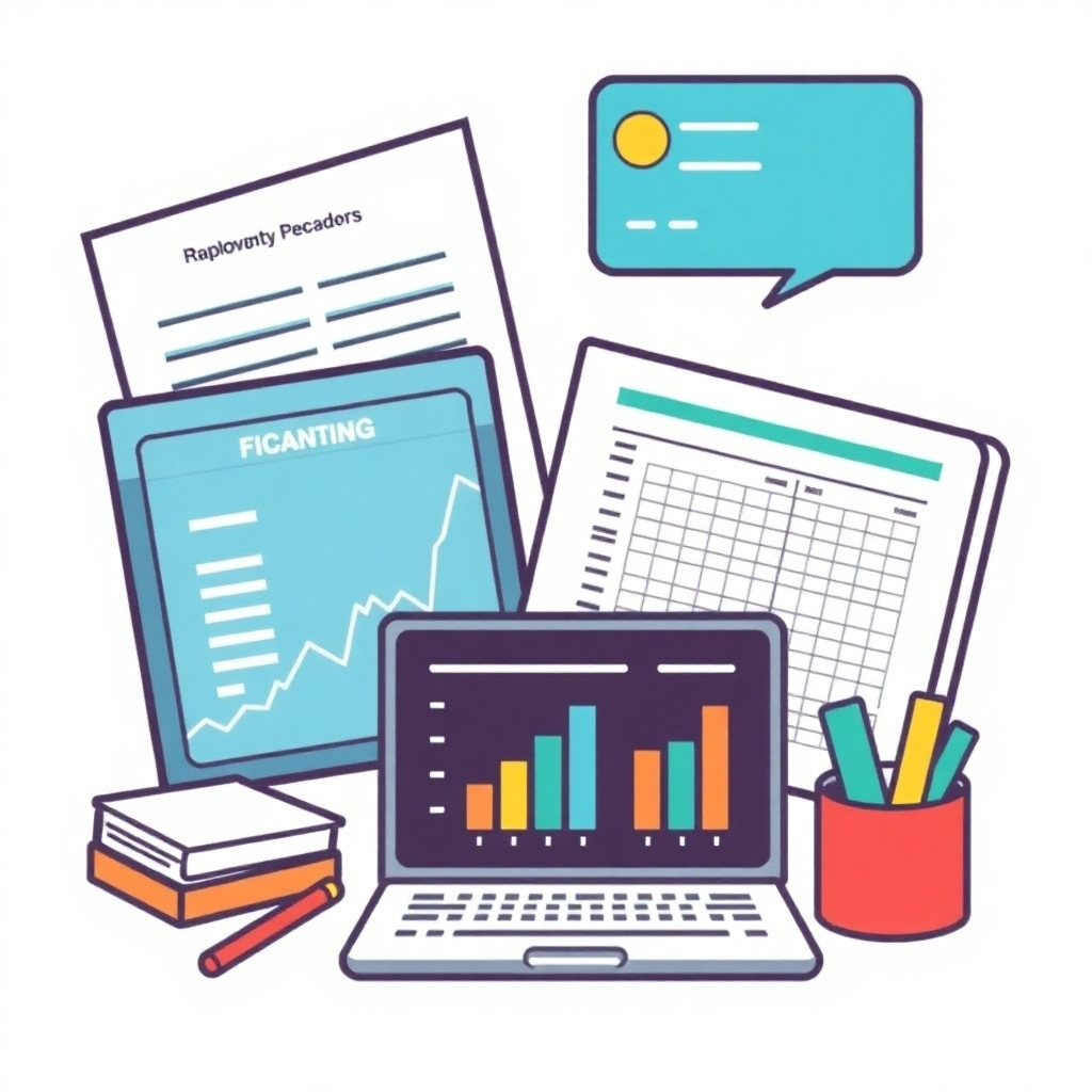 A stylized image depicting a combination of physical and digital elements showing well-organized financial records and tracking tools. The visual elements should convey a feeling of organization and control.