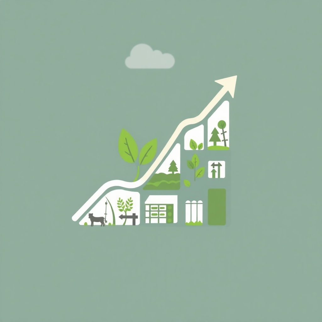 A stylized image depicting a graph showing upward growth and profit, combined with images of eco-friendly practices.  The design should clearly communicate both business success and environmental consciousness. The overall aesthetic should be clean and professional.  The image must convey the balance of ecological awareness and financial success.