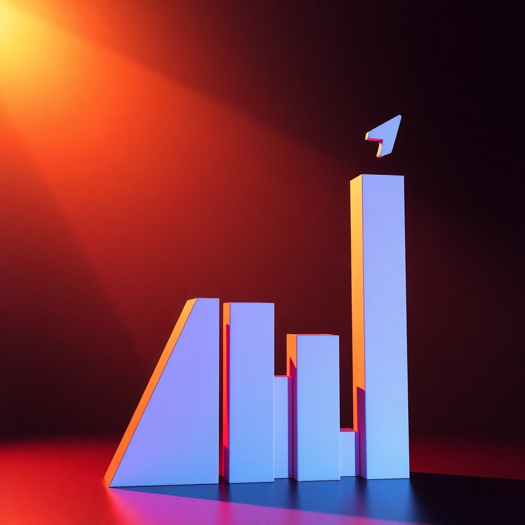 A stylized image depicting an upward-scaling graph, representing rapid and steady growth.  The color palette should be vibrant and energetic. Use dynamic lighting to emphasize the growth. The camera angle should emphasize the upwards trajectory. Aim for a 4K resolution image, high-quality and visually appealing