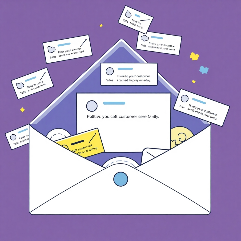 A stylized image of an email inbox overflowing with positive customer feedback and sales notifications. Use a color palette that represents positive outcomes.