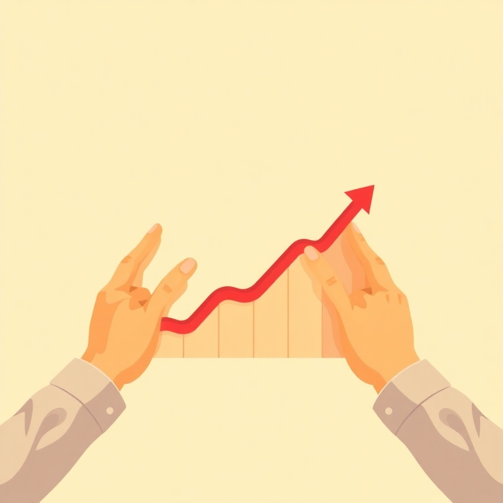 A stylized image showing a graph with an upward trend, a person pointing towards it, and supportive hands around them. The color palette is warm and friendly.  The lighting should be bright and soft. The camera angle should be from the side. Aim for a 4K resolution image, high-quality and visually appealing