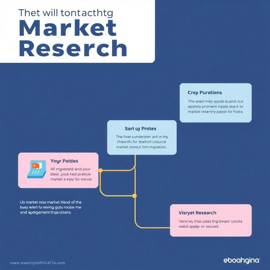 A stylized infographic showing a step-by-step process of conducting market research. The infographic is clean, modern, and easy to follow, with vibrant colors.