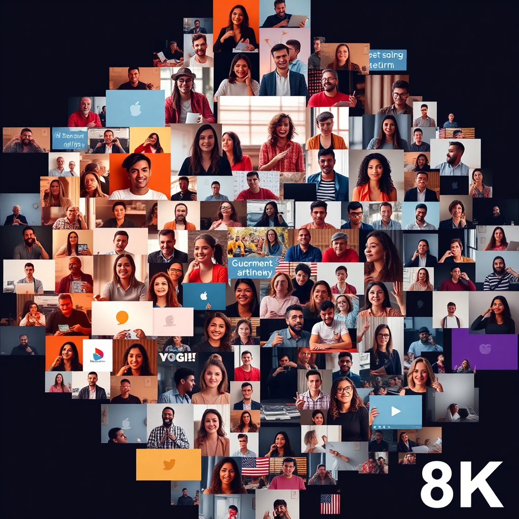 A vibrant montage showcasing various forms of online community interaction, including live Q&A sessions, user-generated content submissions, and social media discussions. The montage is arranged in a circular pattern, symbolizing the continuous cycle of community engagement. The color palette is warm and inviting, conveying the sense of belonging. The style is dynamic and energetic, resembling a collage of social media content. The resolution is 8K photorealistic collage.