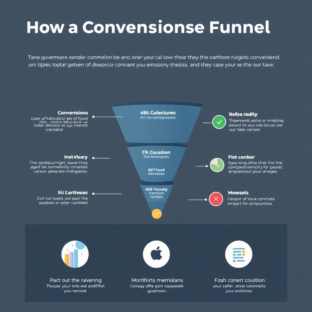 A visually appealing infographic illustrating a conversion funnel, showing how to optimize each stage to increase sales.  The image should be clean and intuitive, using a modern color scheme and data visualizations to emphasize key metrics and improvement strategies.