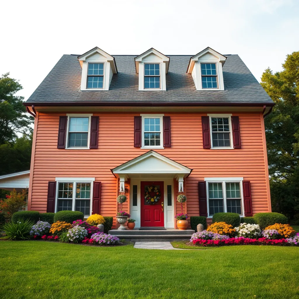 A wide-angle shot of a two-story house with freshly cleaned siding, showcasing the vibrant colors and the absence of any stains or discoloration. The house is positioned against a backdrop of a lush green lawn and colorful flowerbeds, creating a picturesque setting. The lighting is soft, diffused daylight, creating a warm and inviting atmosphere. The photograph should capture the intricate details of the siding, showcasing the textures and patterns of the material.  Focus on capturing the crisp, clean appearance of the siding, highlighting the effectiveness of SAITS4U Soft Washing. Capture the image in a highly realistic, ultra-high quality style, achieving a photorealistic aesthetic. Aim for a resolution of 8K, ensuring a high level of detail and clarity. The image should exude a feeling of cleanliness and freshness, highlighting the transformative impact of SAITS4U Soft Washing on the siding's appearance.