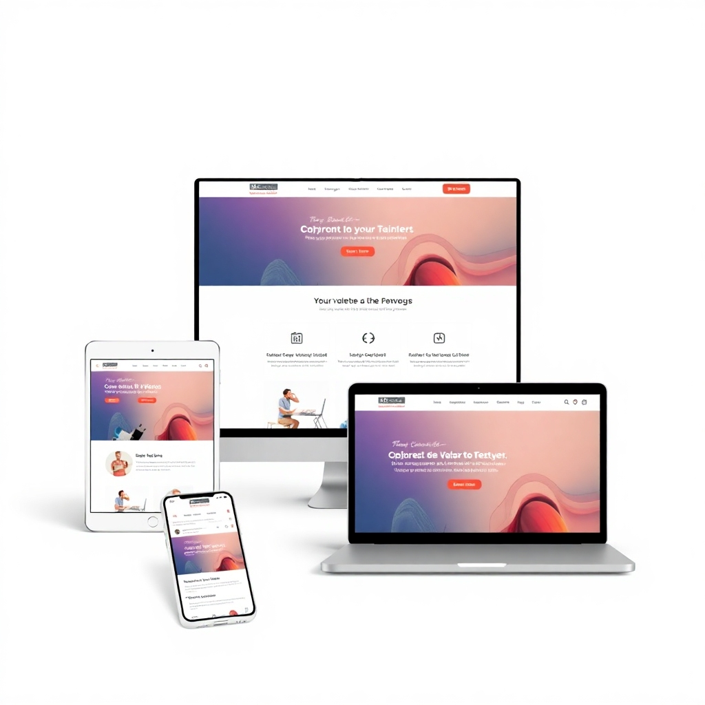 An image depicting a modern, responsive website design on various devices (laptop, tablet, phone). The overall design should be clean and visually appealing, conveying professionalism and creativity.