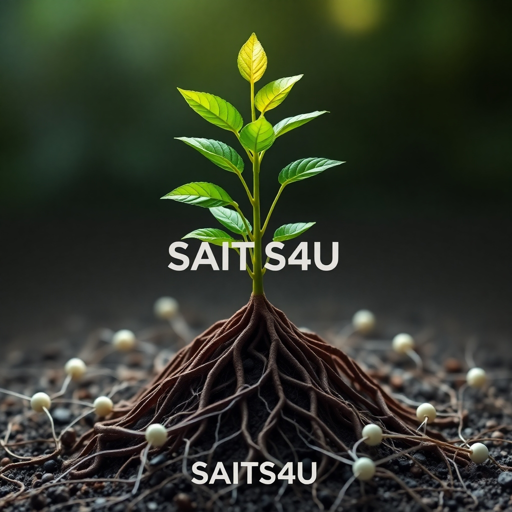 An image showing a flourishing plant, symbolizing growth, with roots extending into a network representing affiliate partnerships.  The style should be photorealistic, but with a slightly surreal touch, suggesting potential and limitless growth. The SAITS4U logo should be subtly incorporated.