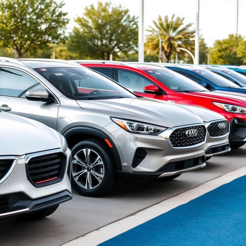 A photorealistic image of a spacious, modern car dealership showroom.  The focus should be on a diverse collection of used cars, from sedans and SUVs to trucks and sports cars.  The lighting should be bright and natural, with large windows showcasing the cars.  The showroom should be clean and well-organized, with polished floors and tasteful decor.  The image should capture a sense of excitement and possibility.  The camera angle should be wide, capturing the entire showroom.  The resolution should be 8K, ultra-detailed.  The style should be similar to a professional car dealership advertisement.