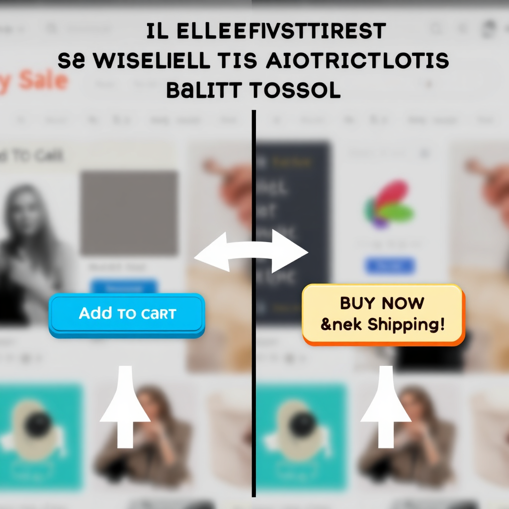 Create a dynamic image showcasing the power of effective call-to-action buttons. Depict two side-by-side product pages: on the left, a page with a generic 'Add to Cart' button that is dull and uninviting; on the right, a page with a vibrant, optimized CTA button like 'Buy Now & Get Free Shipping!' that stands out and grabs attention. Use visual cues like arrows and highlighting to draw the eye towards the optimized CTA. The background should be a blurred representation of an e-commerce website. Style: Bold, modern design with a focus on contrast and visual impact. The image should convey the importance of strategic button placement and persuasive wording.
