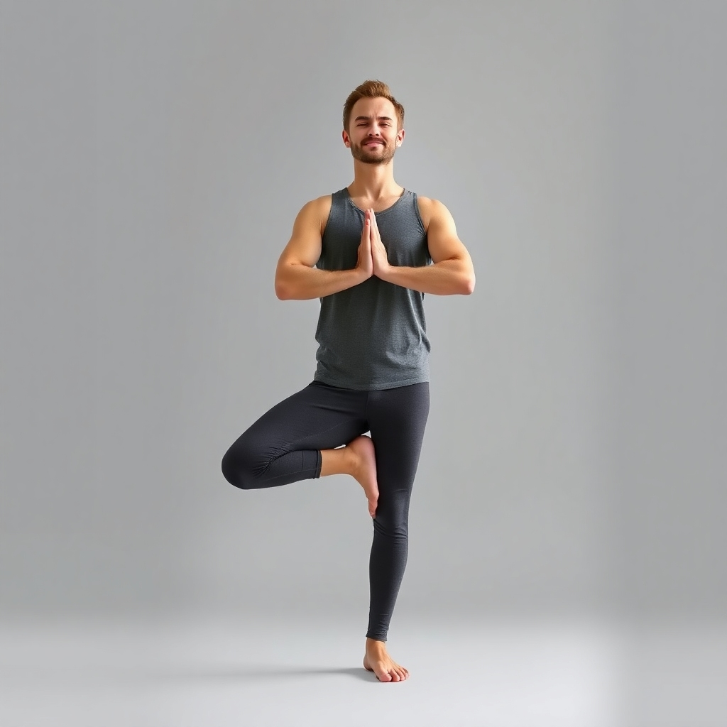 Create a photorealistic image showing the transformation of a person from a stressed state to a relaxed and confident state after a period of practicing yoga. Focus on subtle yet significant changes in their posture, expression, and overall demeanor.
