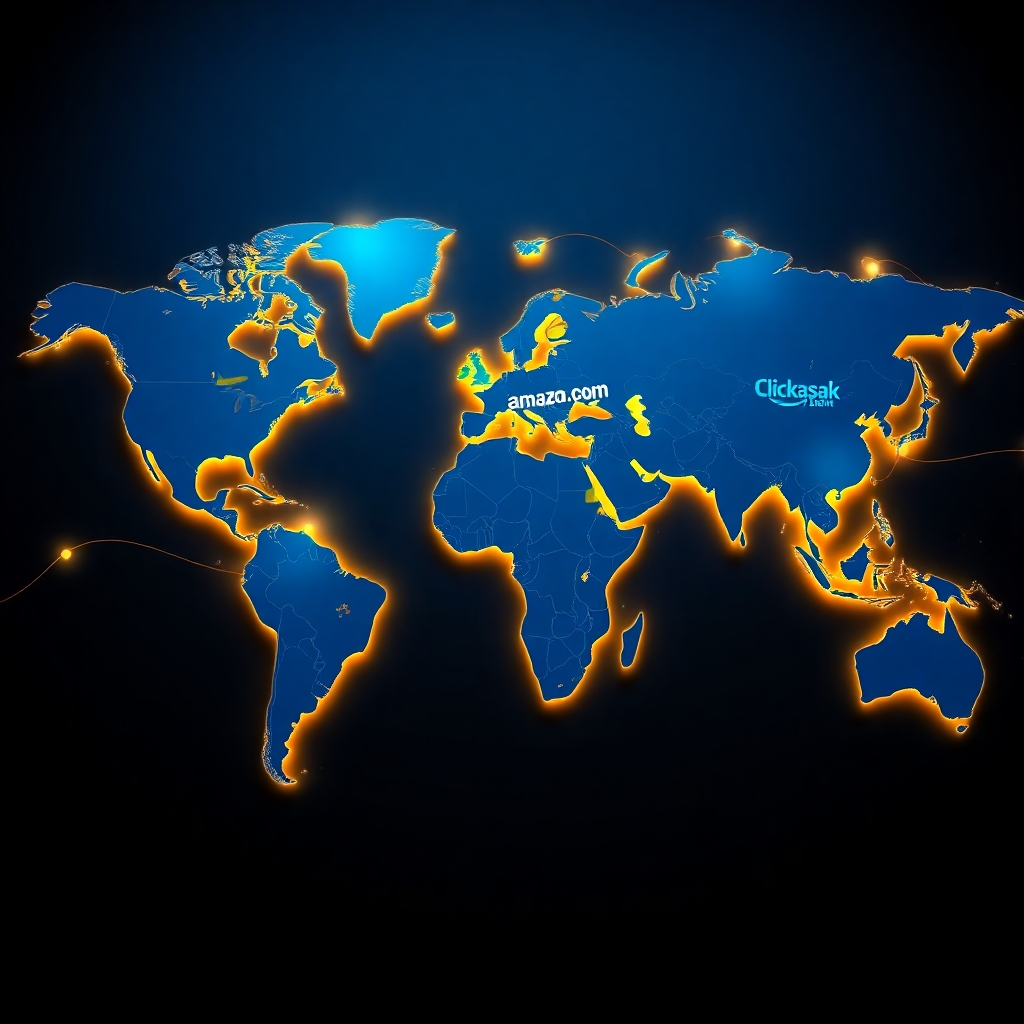 Create a photorealistic scene depicting a world map composed of various interconnected affiliate marketing platforms logos (e.g., Amazon, ShareASale, ClickBank). The map should be subtly illuminated with data streams connecting different regions, symbolizing global earning potential. Use a top-down perspective to emphasize the interconnectedness. The color palette should be vibrant, with blues, greens, and golds dominating. The scene should convey the idea of a vast, accessible opportunity for affiliate marketers. The resolution should be 8K, hyperrealistic, with attention to detail in the textures of the logos and the subtle glow of the data streams.