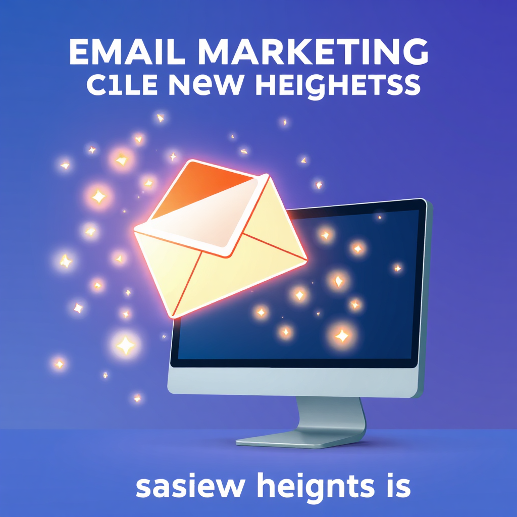 Create a stylized image depicting a letter (email) taking flight from a computer screen. The letter is made of light and is surrounded by numerous smaller lights representing potential customers. The background should be a gradient of blues and purples, creating a sense of magic and potential. The composition is dynamic, suggesting movement and progress. The overall style is modern and clean. The message conveyed is that email marketing can reach new heights. The effect should be eye-catching and memorable.