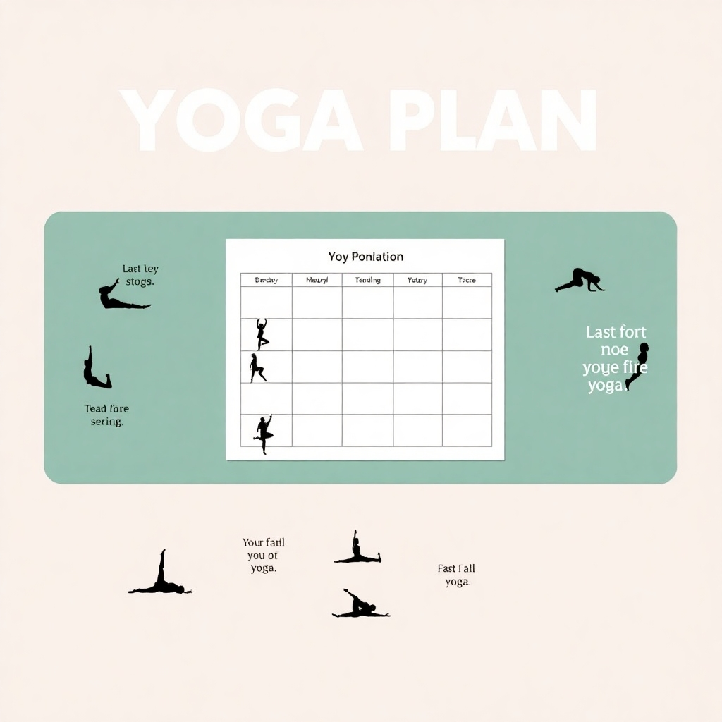 Create a stylized image showing a personalized yoga plan laid out on a yoga mat. Include various yoga poses and motivational quotes to visually represent the concept of personalized fitness.