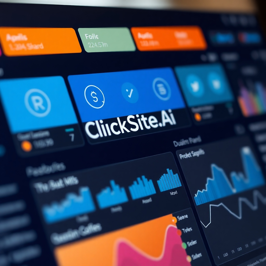 Photorealistic close-up of the ClickSite.Ai dashboard, showcasing a variety of features clearly and intuitively. Focus on the clarity and ease of understanding.