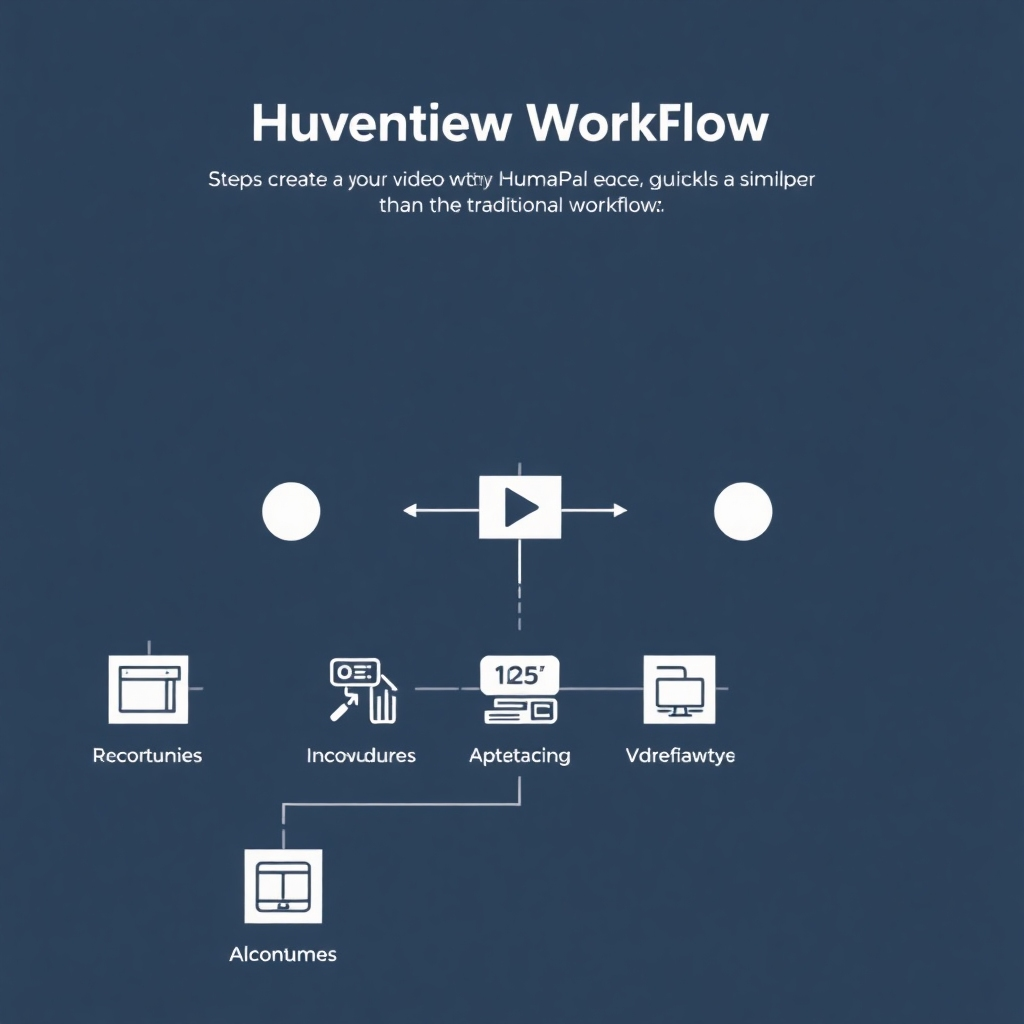 Show a streamlined workflow graphic that visually represents the steps in creating a video using HumanPal. Show how it is quicker and simpler than the traditional workflow.  Infographic style, using clean and simple lines and icons to represent each workflow step. Focus on illustrating the efficiency and time-saving aspect.