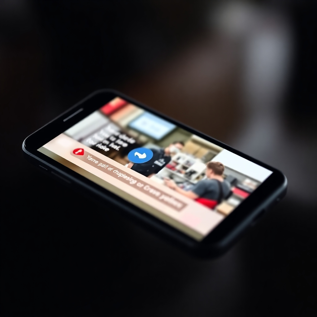Stylized image: A close-up shot of a smartphone displaying a compelling video ad. The video should be visually engaging and clearly communicate the business's unique selling proposition. The background should be subtly blurred, drawing focus to the smartphone screen.