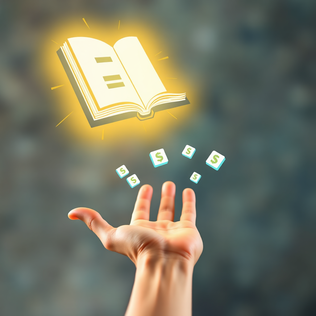 Stylized image showing a glowing E-book hovering above an open hand. The book emanates light, attracting smaller icons representing leads. The background is a blurred, abstract space, focusing attention on the book and hand. The color palette consists of bright yellows, blues, and greens, evoking a sense of excitement and value. The image should convey the idea of attracting leads with a valuable resource.