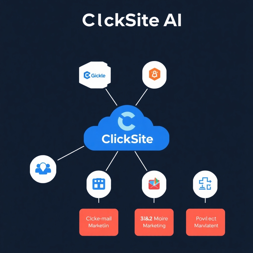 Visual showing how ClickSite.Ai integrates with various marketing tools such as email platforms and social media management tools. Clear visual workflow.