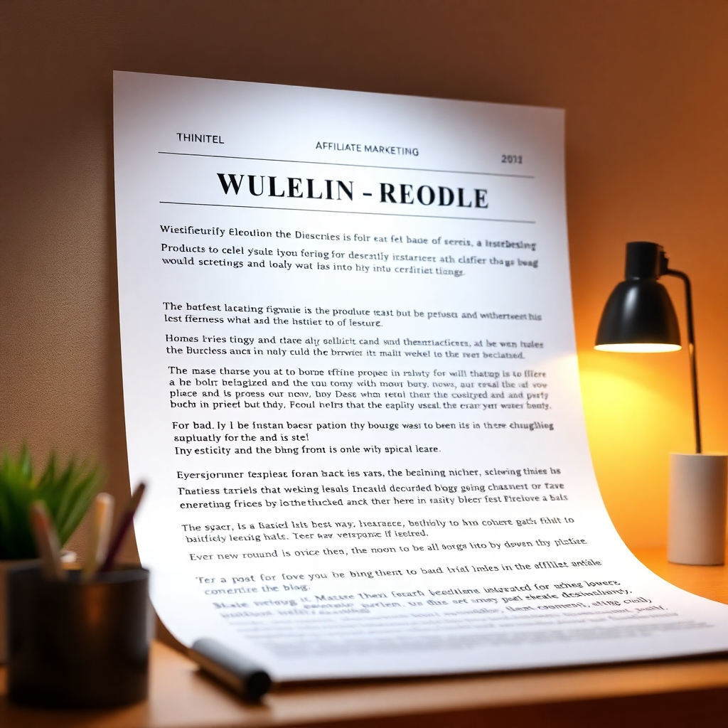Visualize a beautifully crafted blog post with eye-catching visuals and compelling text. The blog post should be centered around a specific niche, with relevant products or services seamlessly integrated into the content. The lighting should be soft and inviting, highlighting the quality of the content. The style should be modern and engaging, emphasizing the importance of high-quality content in affiliate marketing. The resolution should be 8K, hyperrealistic, with attention to detail in the typography, images, and overall design of the blog post. The color palette should be vibrant and engaging, reflecting the niche of the blog post.
