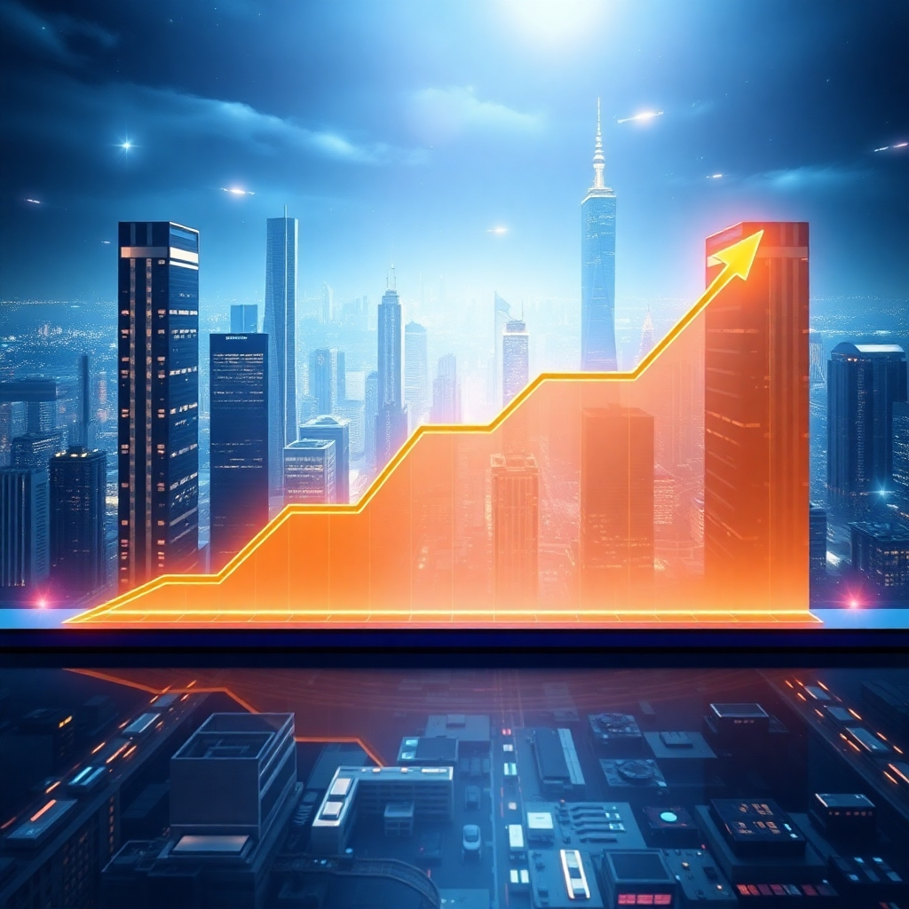 Visualize a graph depicting exponential growth in affiliate earnings over time. The graph should be rising sharply, indicating significant success. The background should be a futuristic cityscape, symbolizing long-term growth and financial prosperity. The lighting should be dramatic and aspirational, highlighting the potential for scaling success. The style should be modern and inspiring, emphasizing the importance of long-term strategies in affiliate marketing. The resolution should be 8K, hyperrealistic, with attention to detail in the design of the graph and the cityscape. The color palette should be bold and dynamic, reflecting the excitement of achieving exponential growth.