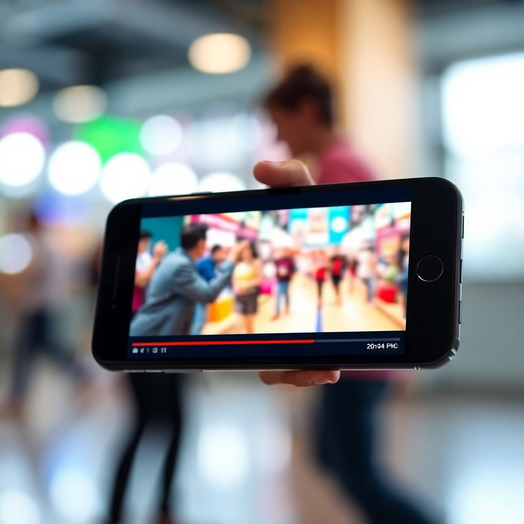 Visualize a highly engaging video advertisement on a smartphone screen. The video features quick cuts, dynamic animations, and a clear call-to-action. The background behind the phone should be blurred, representing the numerous distractions in the digital world. Focus on the vibrancy of the colors and the sharpness of the video's content. The overall impression should be attention-grabbing and energetic. Lighting should be bright and focused on the screen, casting a subtle glow. The color palette should be bold and modern. Style reference: contemporary mobile marketing trends. 8k resolution, photorealistic.