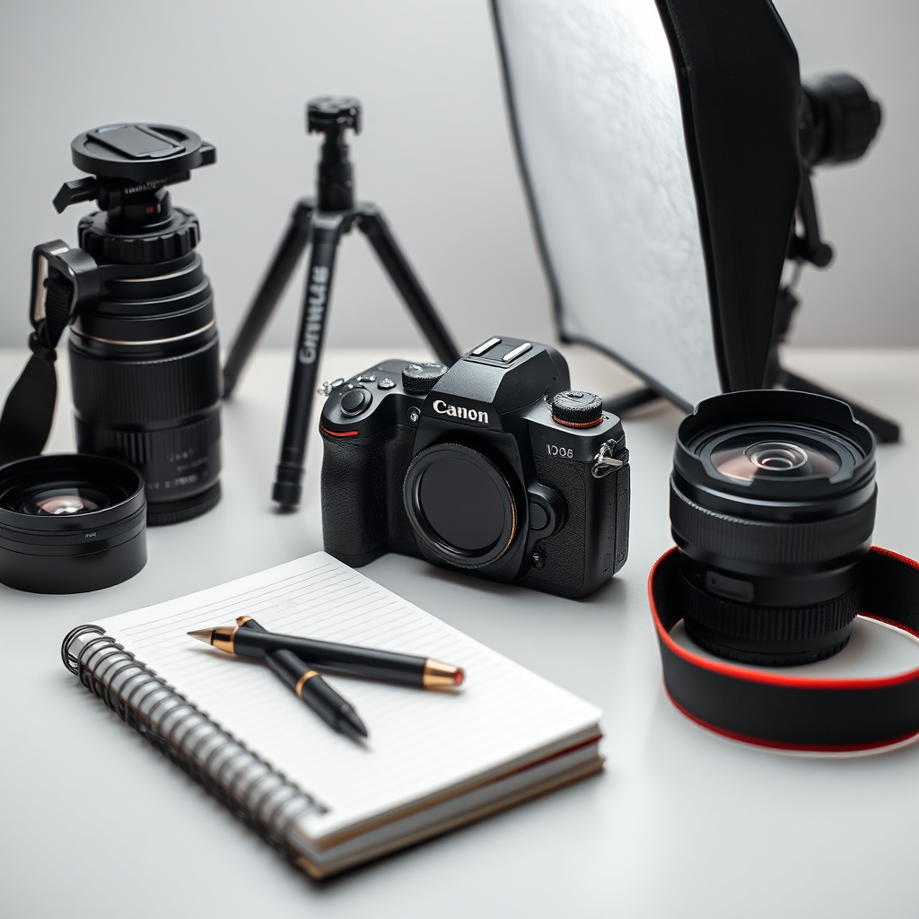 Gear laid out for a shoot