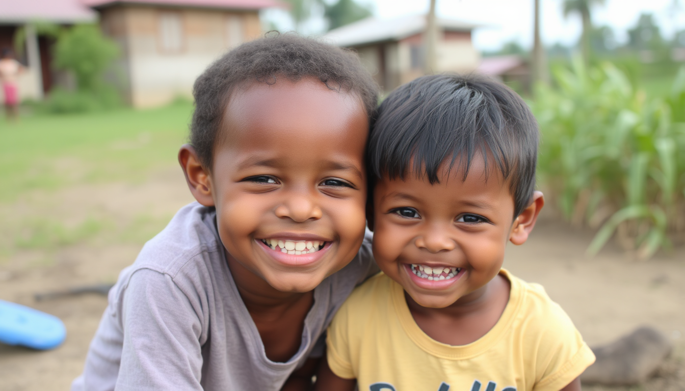 Happy Surinamese children playing together outdoors