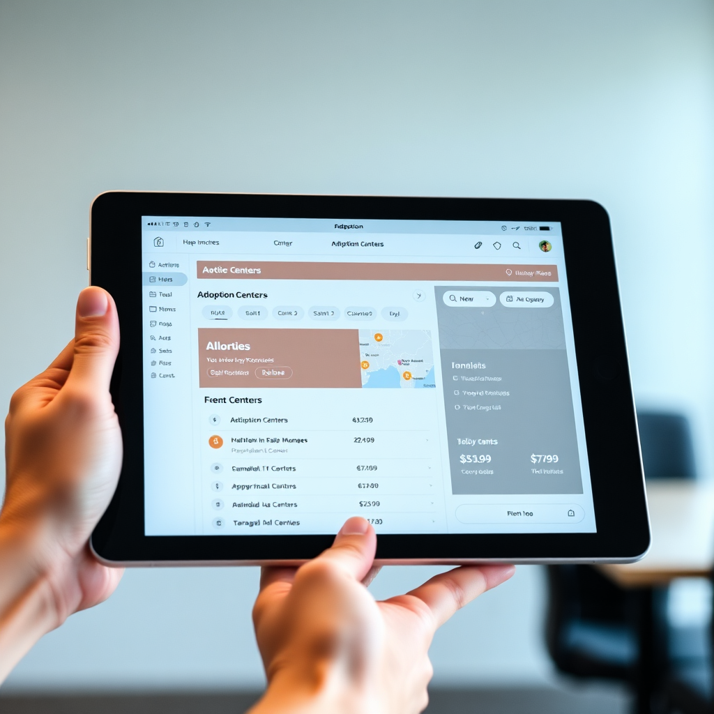Aplikacja Ośrodki Adopcyjne - tablet